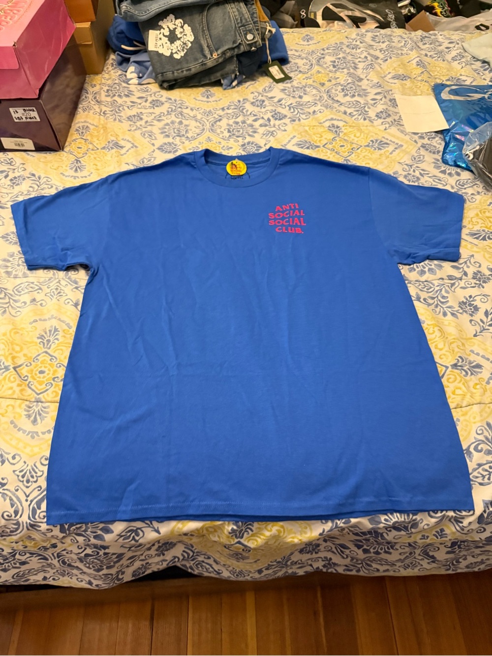 Anti Social Social Club KKotch Royal Blue Tee with Pink Chest Logo